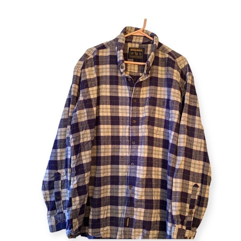 WoolRich Shirt Mens Size 2XL Blue LongSleeve Cotton Button Front Plaid